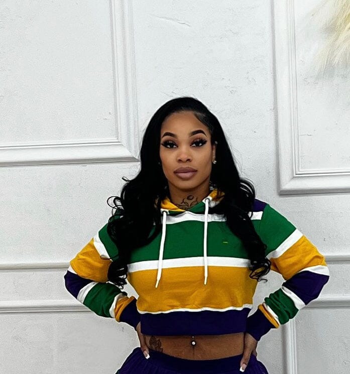 Mardi Gras crop hoodie Glamherup Beautique