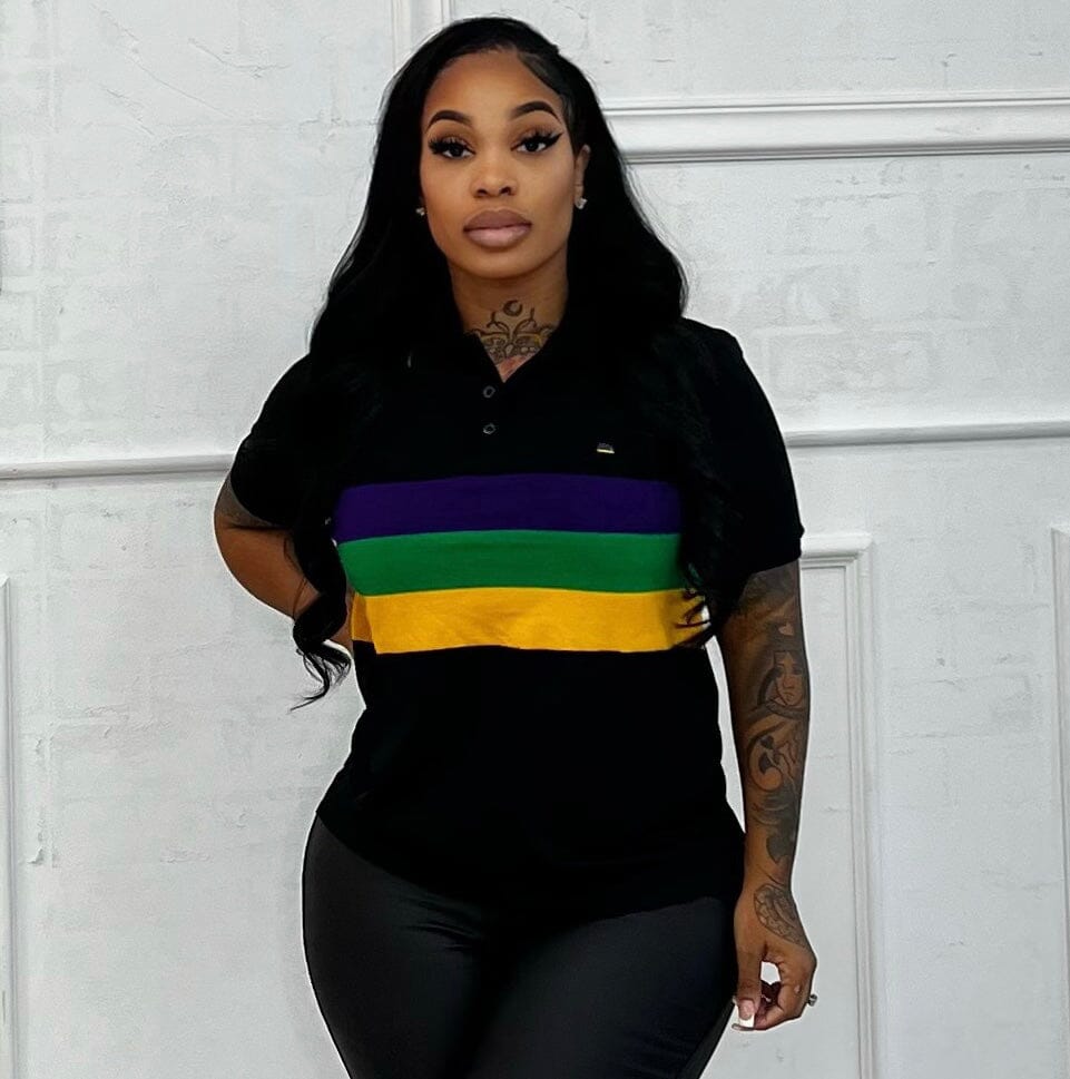 Black chest stripe collar shirt Glamherup Beautique