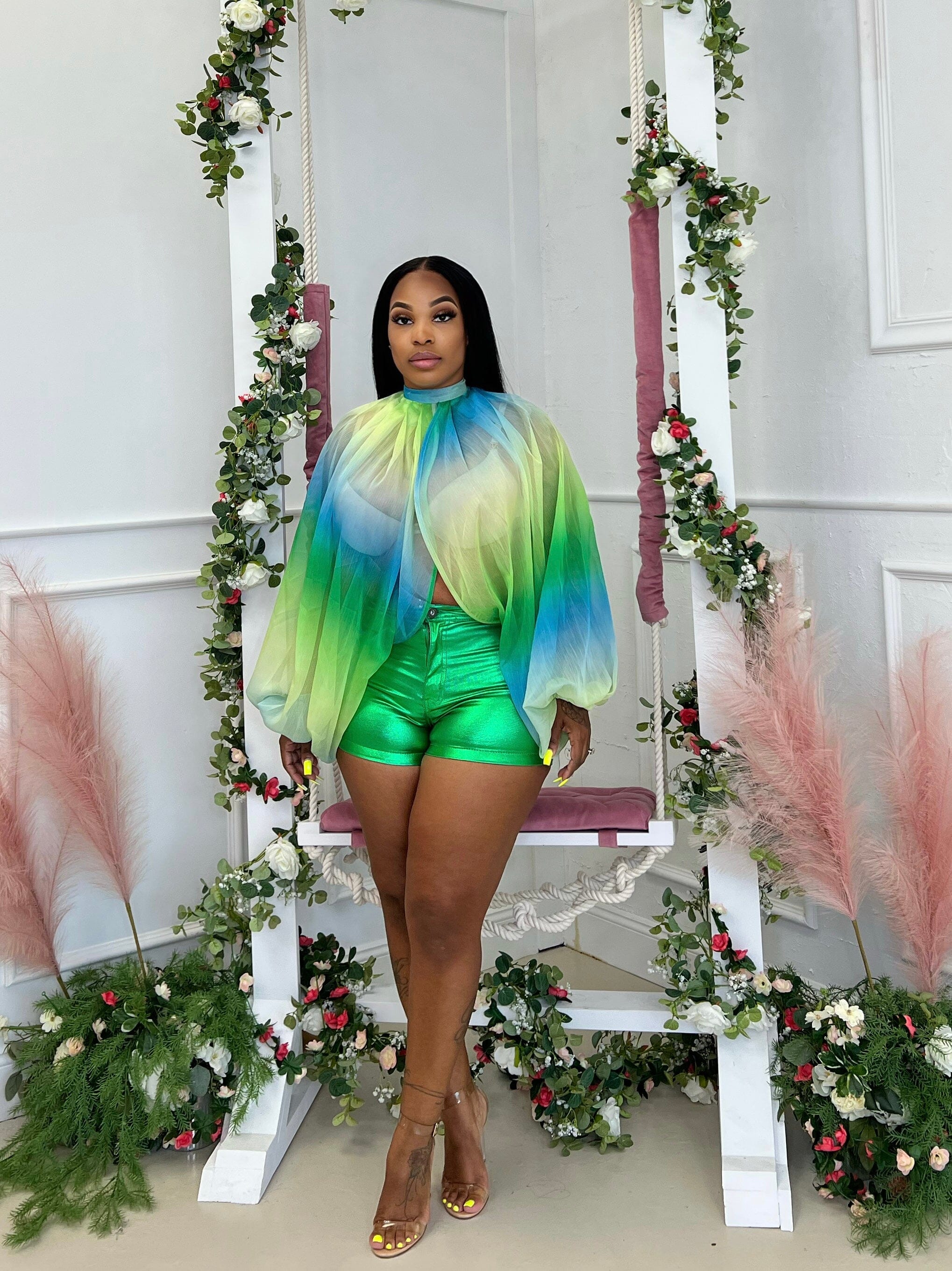 Balloon tie top Glamherup Beautique Small Green/blue