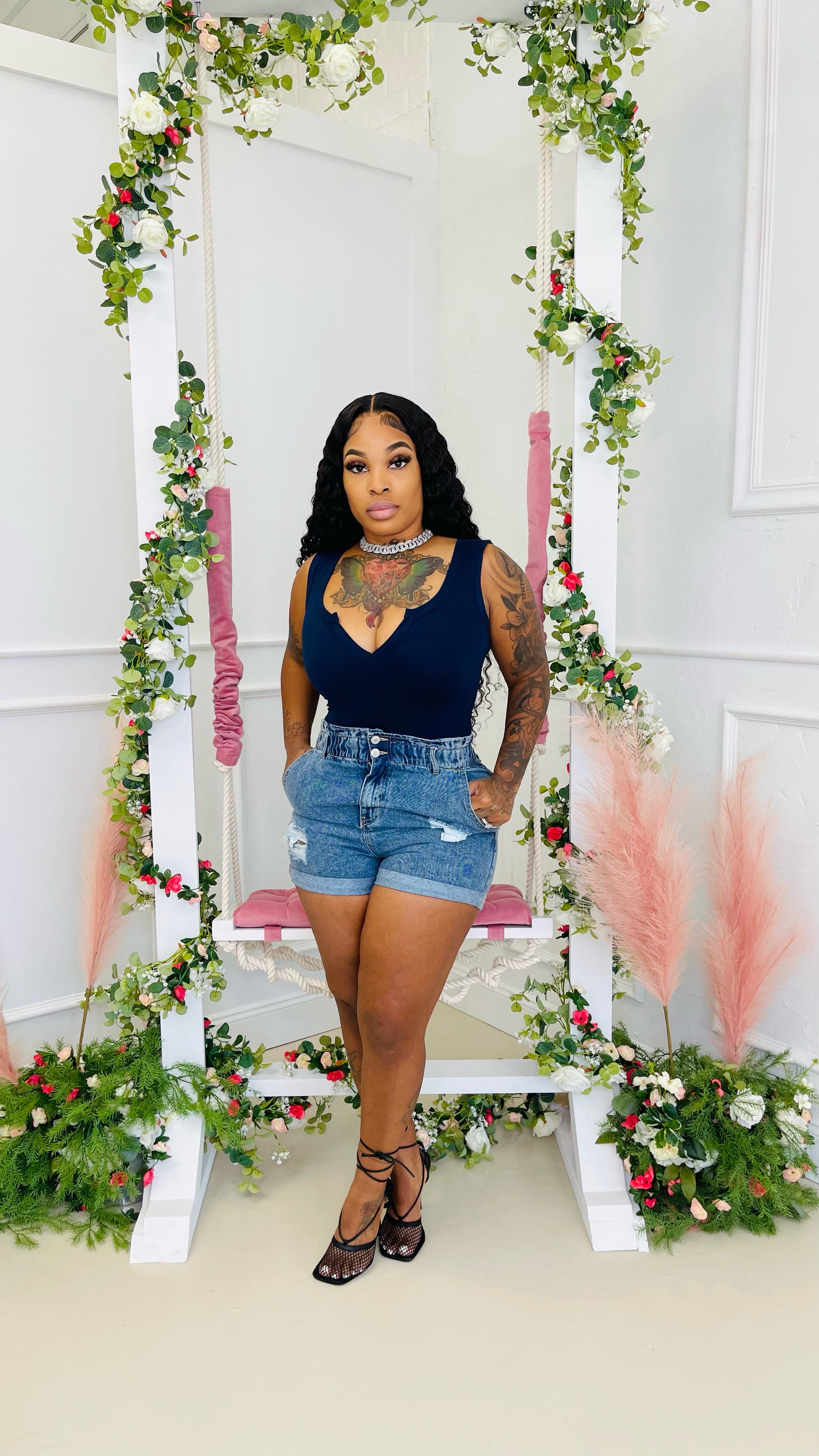 High waist cargo shorts Glamherup Beautique Denim blue Small