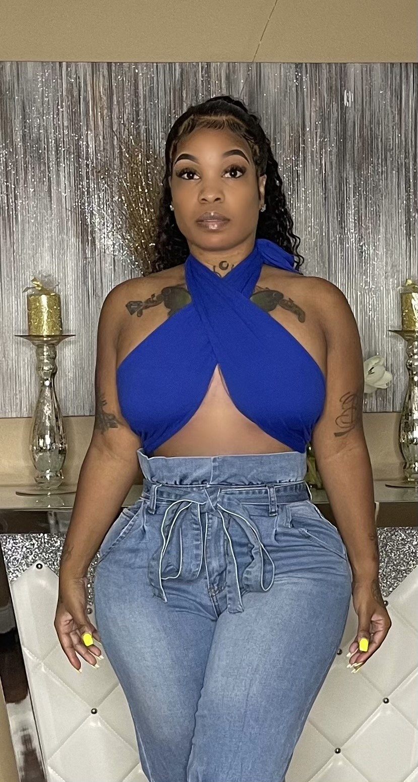Criss Cross crop top Glamherup Beautique Blue Small