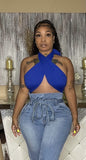 Criss Cross crop top Glamherup Beautique Blue Small