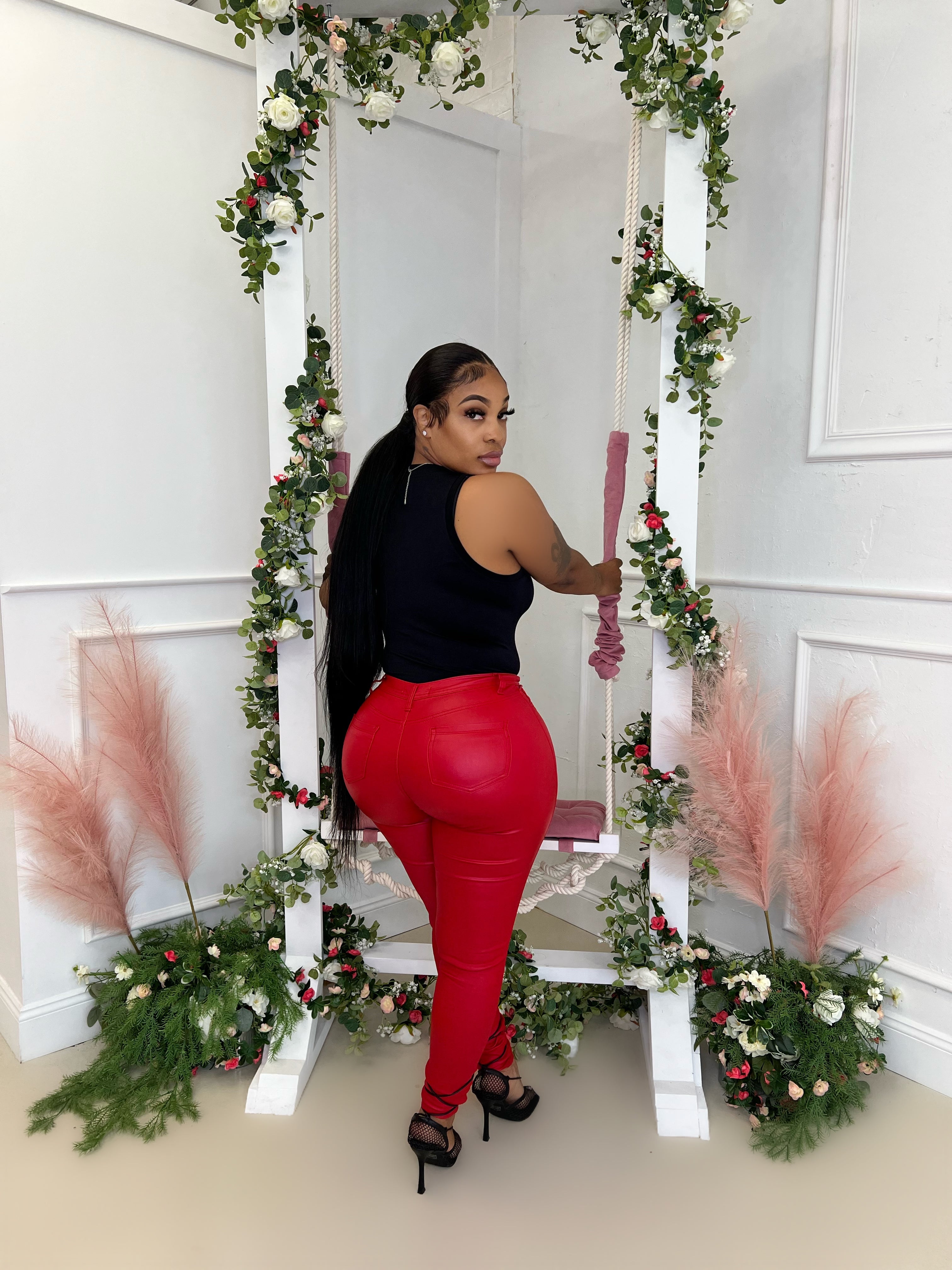 Red Leather pants Glamherup Beautique