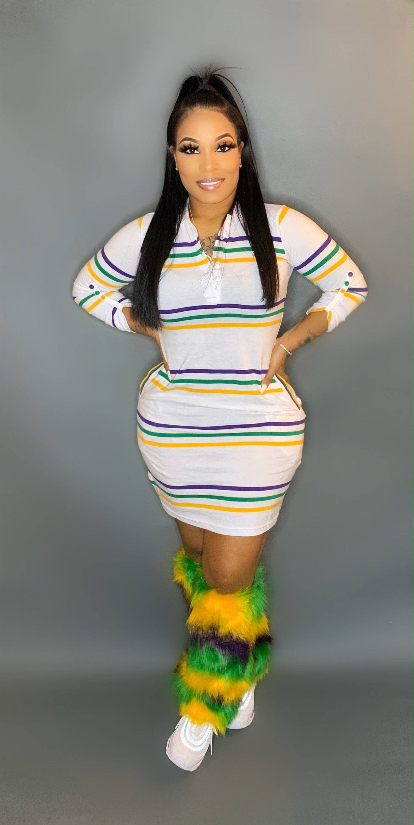 Mardi Gras infinity stripes dress Glamherup Beautique