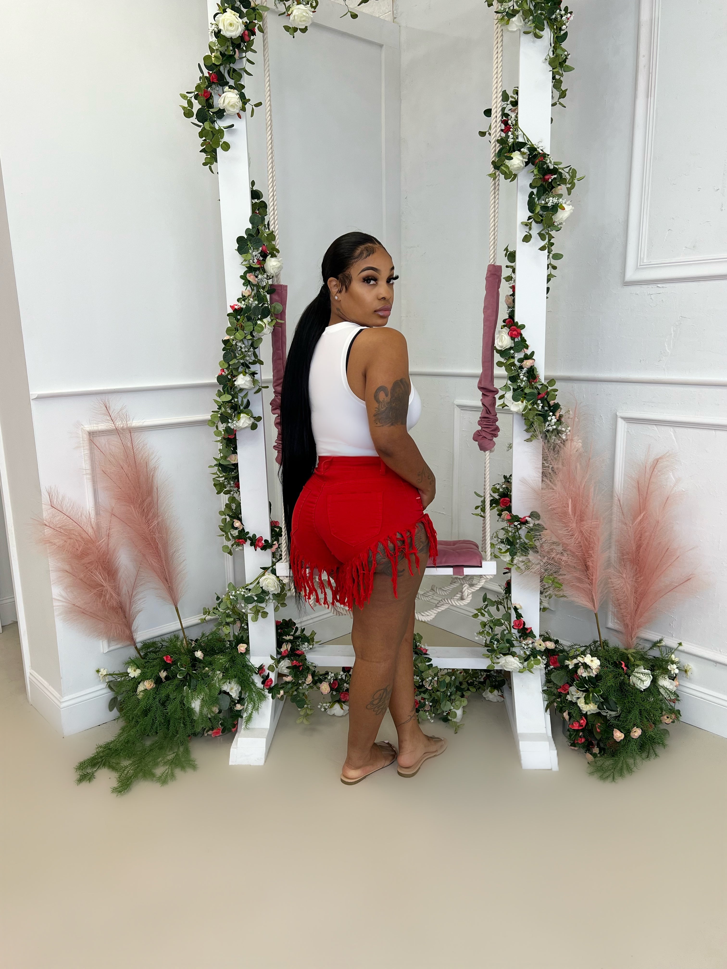 V cut tassel shorts Glamherup Beautique