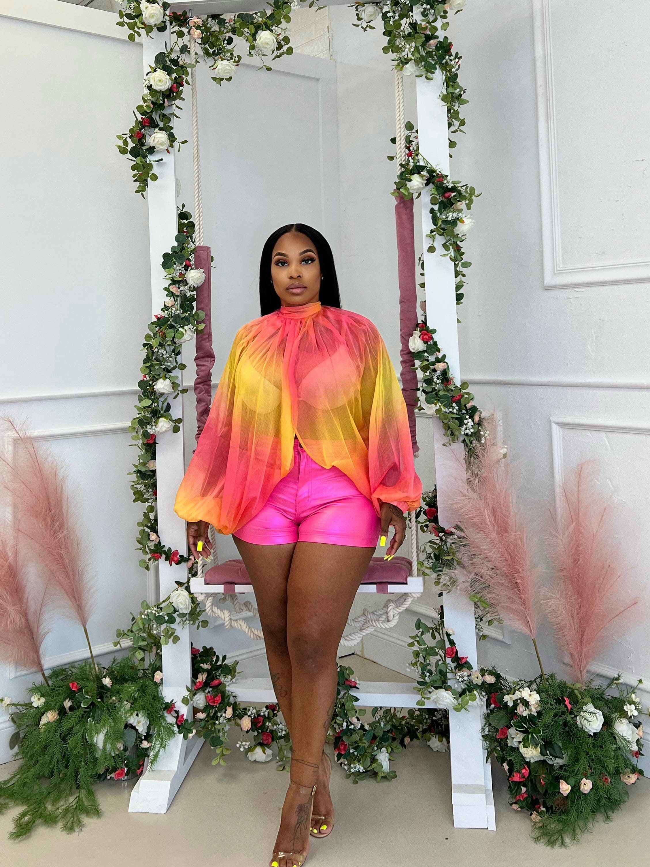 Balloon tie top Glamherup Beautique Small Pink/yellow