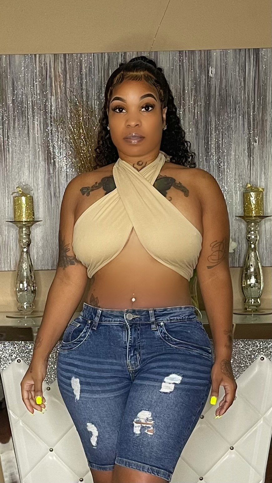Criss Cross crop top Glamherup Beautique Tan Small