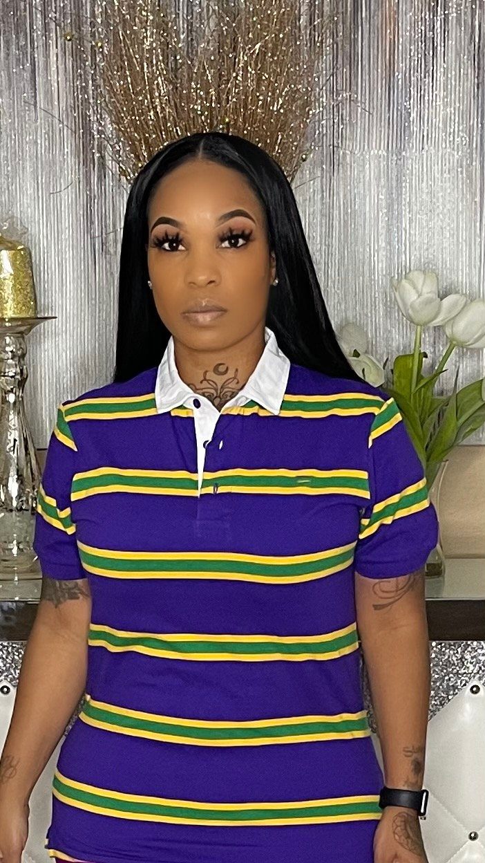 Purple Mardi Gras rugby shirt Glamherup Beautique