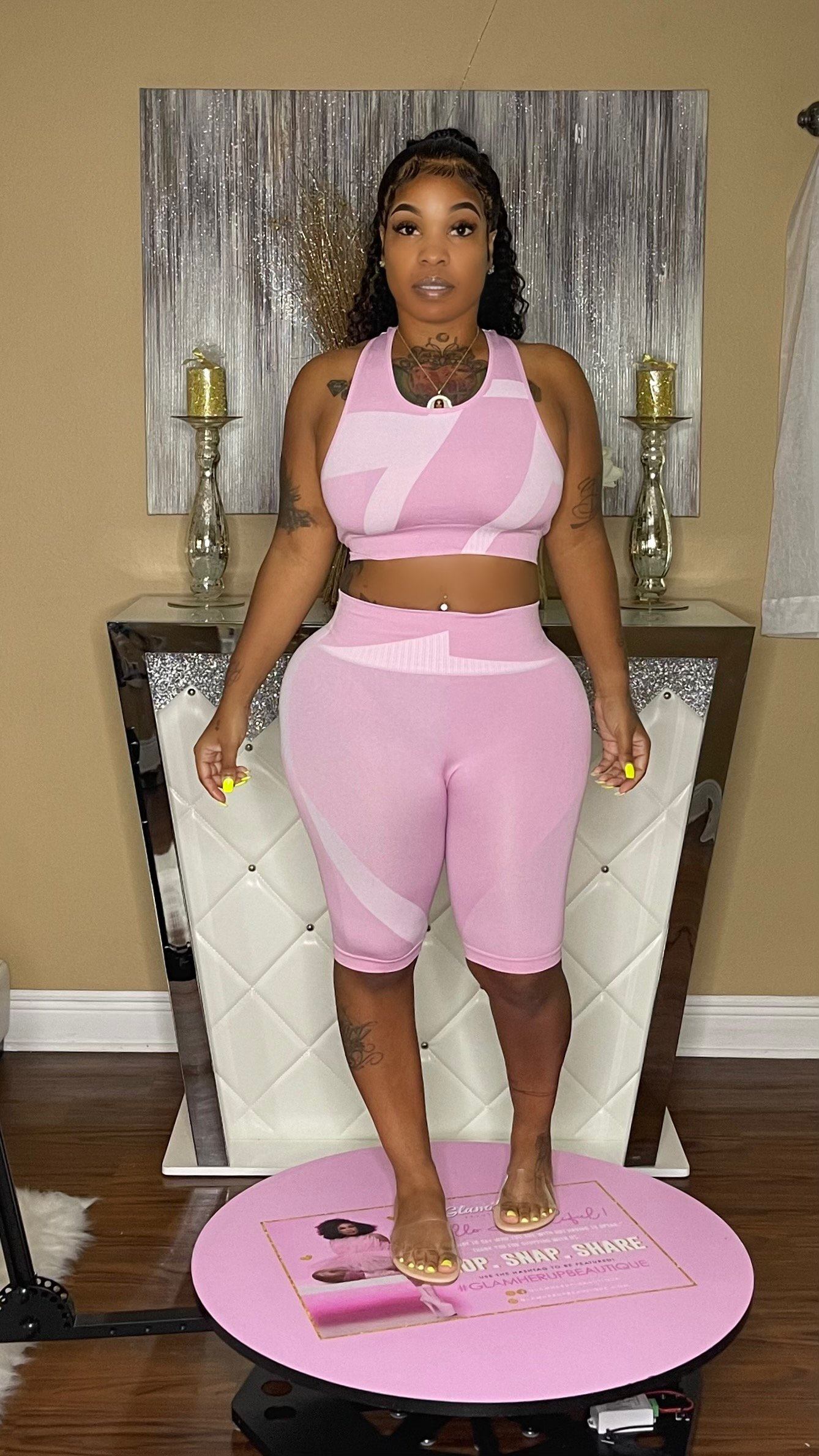 Crop top biker set Glamherup Beautique Pink Small