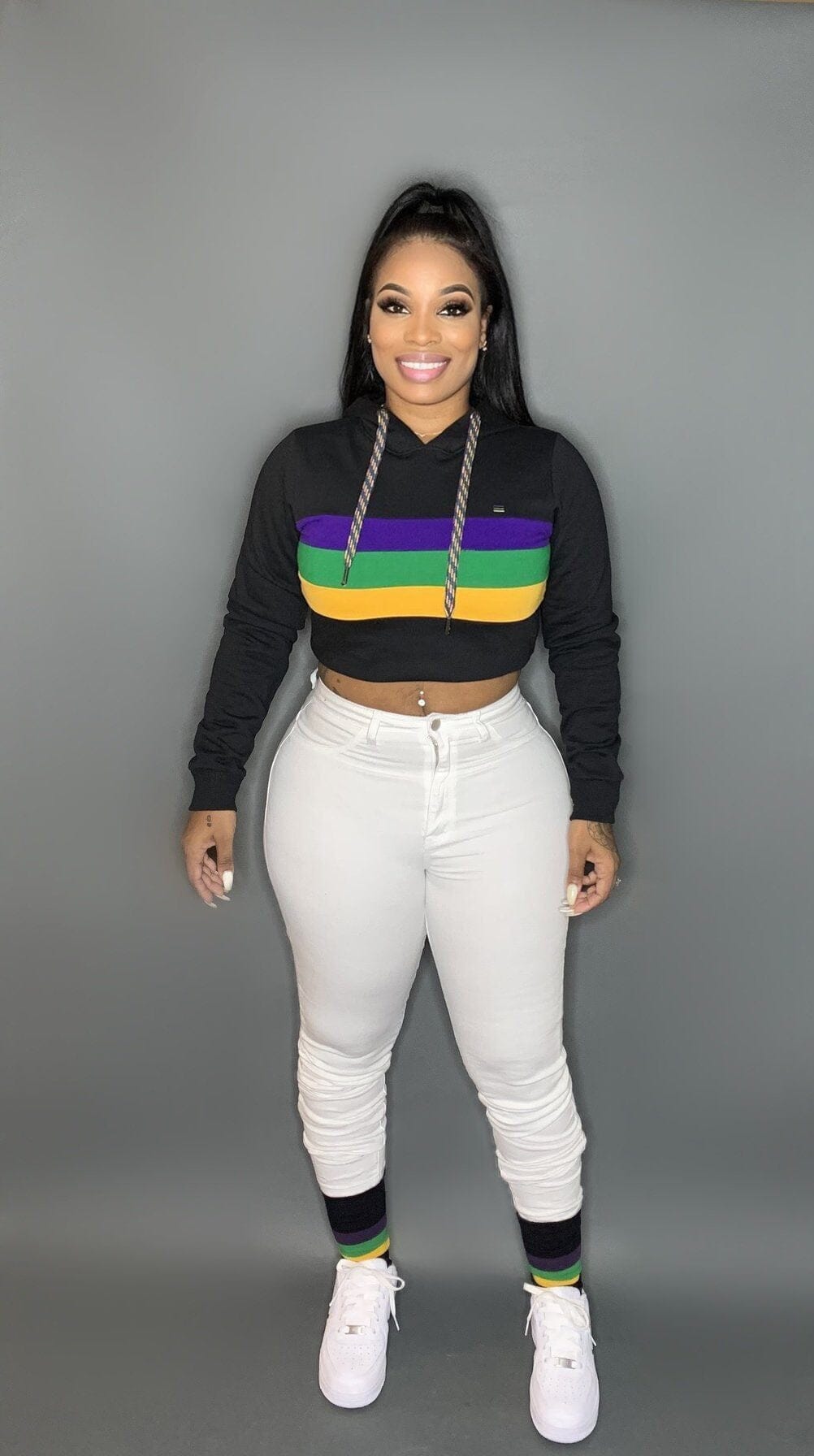 Mardi Gras crop hoodie Glamherup Beautique