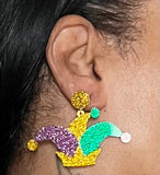 Mardi Gras acrylic earrings Glamherup Beautique Jester hat 