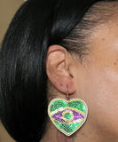 Mardi Gras acrylic earrings Glamherup Beautique Heart eyes 