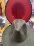 2 toned fedora hats Glamherup Beautique Olive/red 